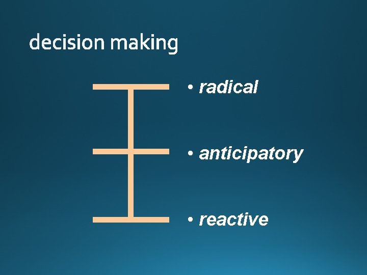  • radical • anticipatory • reactive 