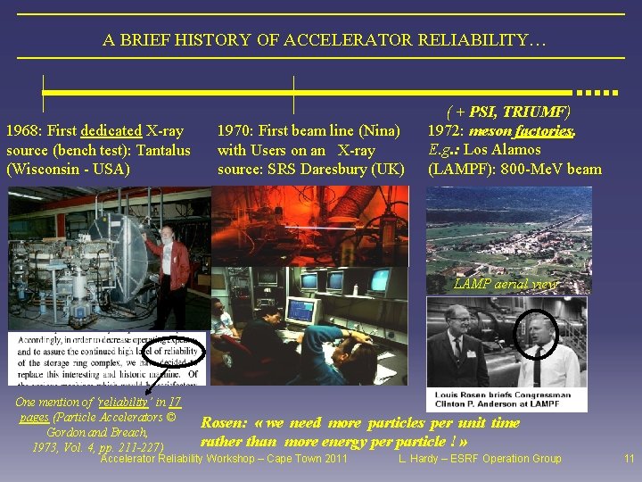 A BRIEF HISTORY OF ACCELERATOR RELIABILITY… 1968: First dedicated X-ray source (bench test): Tantalus