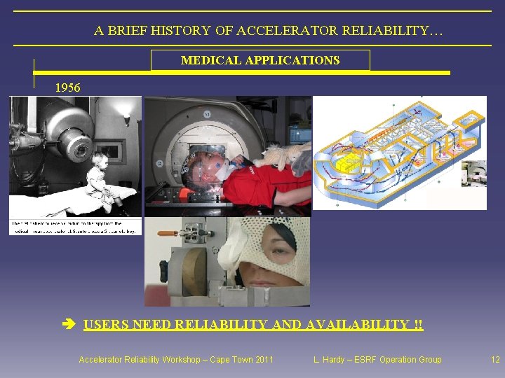 A BRIEF HISTORY OF ACCELERATOR RELIABILITY… MEDICAL APPLICATIONS 1956 USERS NEED RELIABILITY AND AVAILABILITY