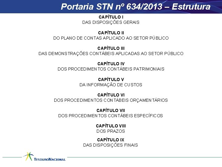 Portaria STN nº 634/2013 – Estrutura CAPÍTULO I DAS DISPOSIÇÕES GERAIS CAPÍTULO II DO
