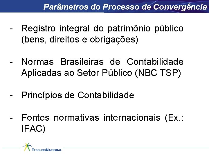 Parâmetros do Processo de Convergência - Registro integral do patrimônio público (bens, direitos e