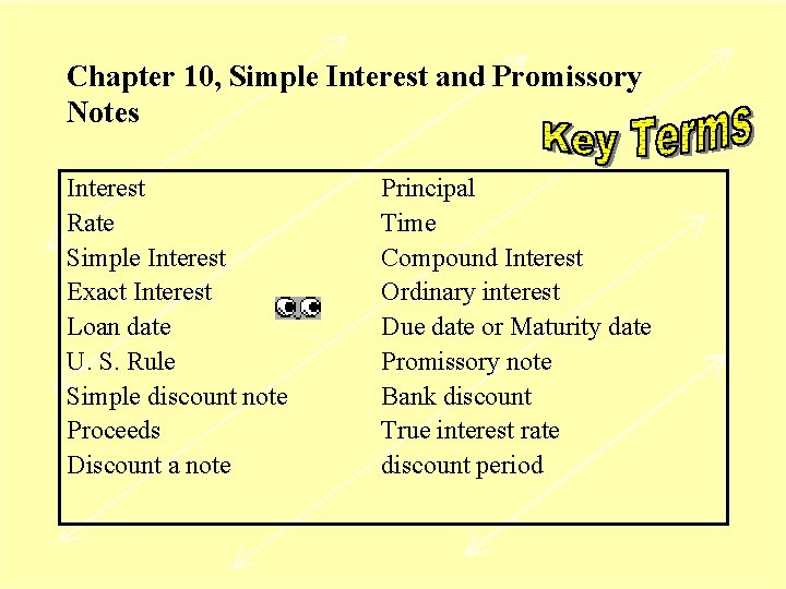 Chapter 10, Simple Interest and Promissory Notes Interest Rate Simple Interest Exact Interest Loan