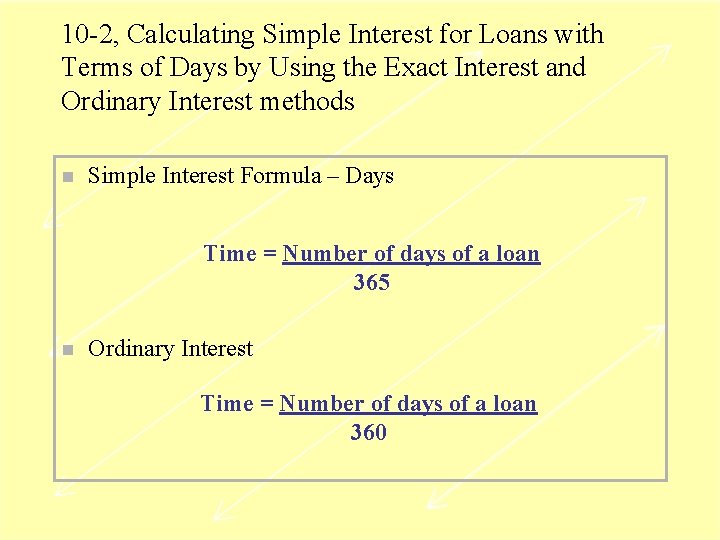 10 -2, Calculating Simple Interest for Loans with Terms of Days by Using the