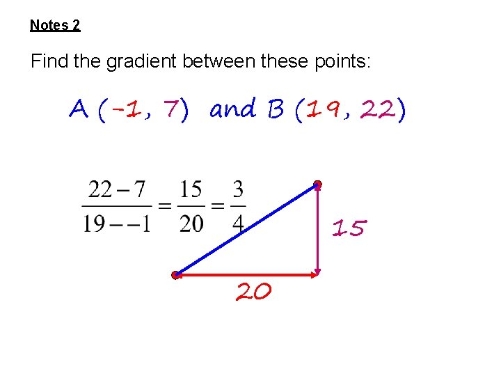 Notes 2 Find the gradient between these points: A (-1, 7) and B (19,