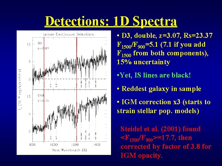 Detections: 1 D Spectra • D 3, double, z=3. 07, Rs=23. 37 F 1500/F
