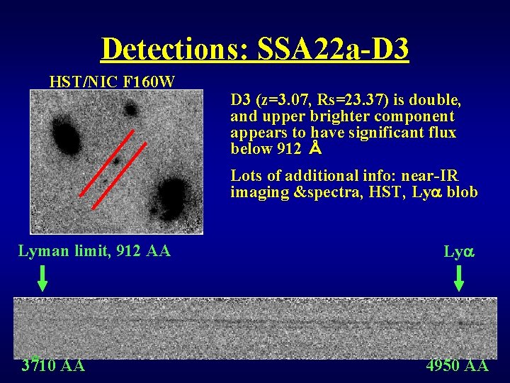 Detections: SSA 22 a-D 3 HST/NIC F 160 W D 3 (z=3. 07, Rs=23.