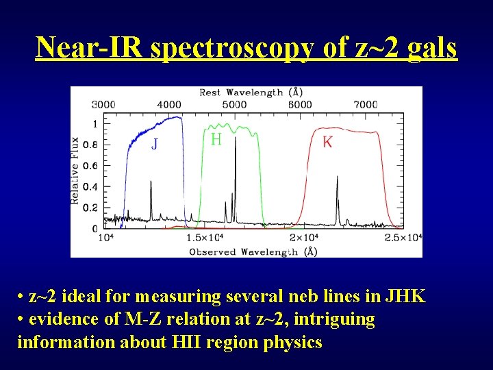 Near-IR spectroscopy of z~2 gals • z~2 ideal for measuring several neb lines in