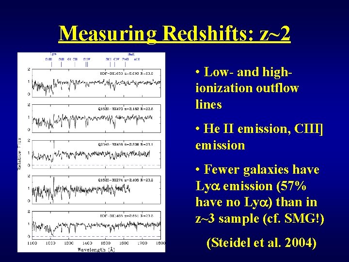 Measuring Redshifts: z~2 • Low- and highionization outflow lines • He II emission, CIII]