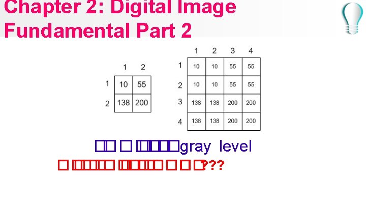 Chapter 2: Digital Image Fundamental Part 2 ����gray level �� ��� ���� ��? ?