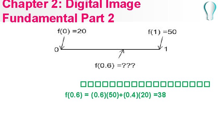 Chapter 2: Digital Image Fundamental Part 2 ��������� f(0. 6) = (0. 6)(50)+(0. 4)(20)
