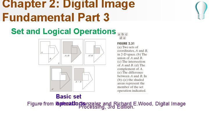 Chapter 2: Digital Image Fundamental Part 3 Set and Logical Operations Basic set operations