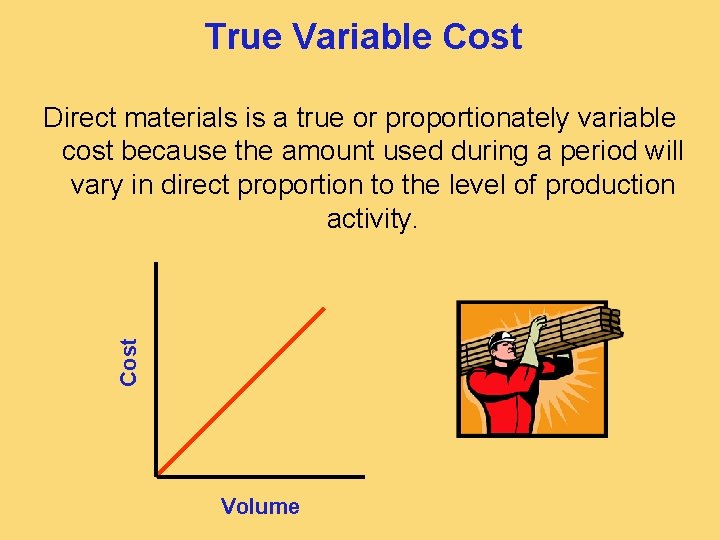 True Variable Cost Direct materials is a true or proportionately variable cost because the
