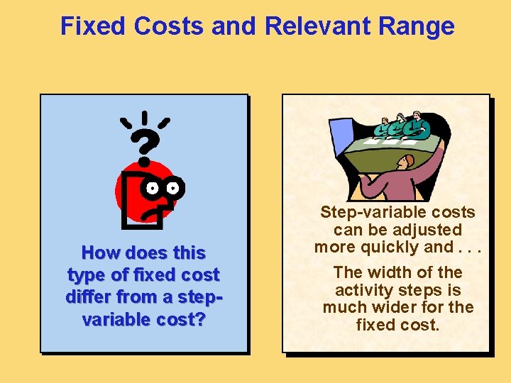 Fixed Costs and Relevant Range How does this type of fixed cost differ from