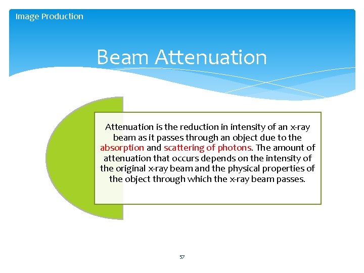 Image Production Beam Attenuation is the reduction in intensity of an x-ray beam as