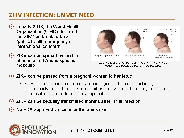 ZIKV INFECTION: UNMET NEED ⦿ In early 2016, the World Health Organization (WHO) declared