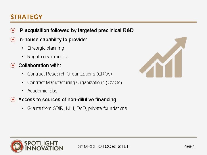 STRATEGY ⦿ IP acquisition followed by targeted preclinical R&D ⦿ In-house capability to provide: