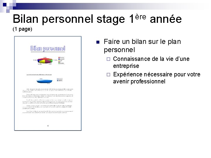 Bilan personnel stage 1ère année (1 page) n Faire un bilan sur le plan