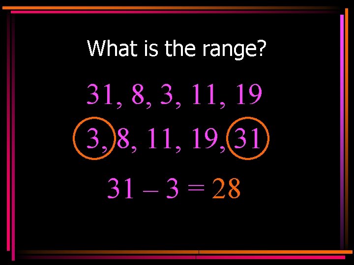 What is the range? 31, 8, 3, 11, 19 3, 8, 11, 19, 31
