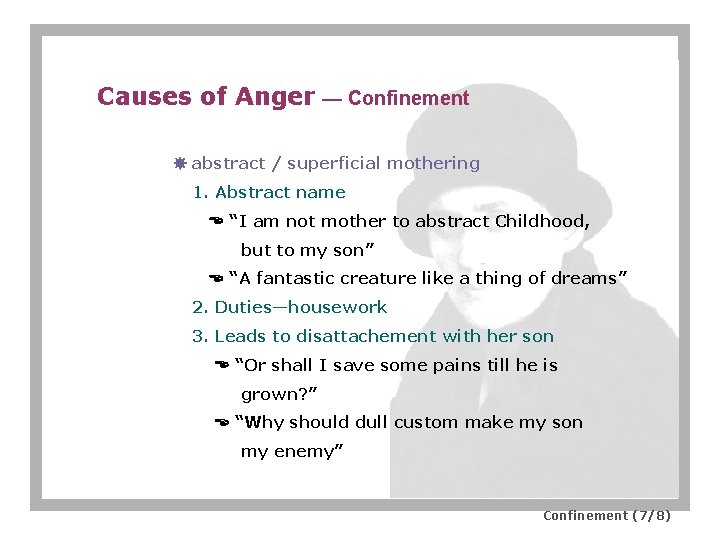 Causes of Anger — Confinement abstract / superficial mothering 1. Abstract name “I am