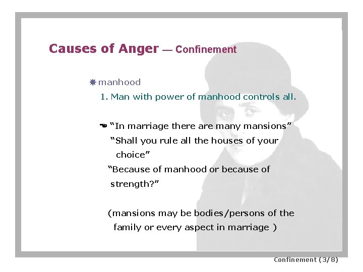 Causes of Anger — Confinement manhood 1. Man with power of manhood controls all.