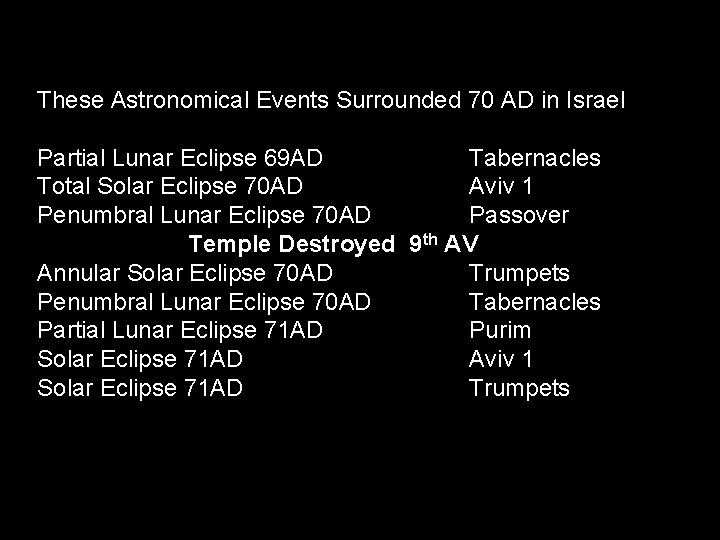 These Astronomical Events Surrounded 70 AD in Israel Partial Lunar Eclipse 69 AD Tabernacles