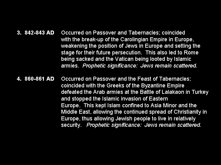 3. 842 -843 AD Occurred on Passover and Tabernacles; coincided with the break-up of