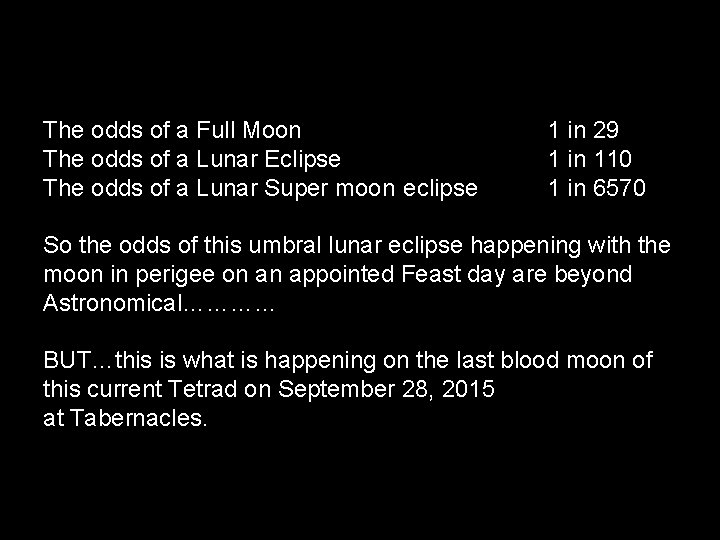The odds of a Full Moon The odds of a Lunar Eclipse The odds