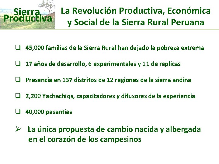 La Revolución Productiva, Económica Sierra Productiva y Social de la Sierra Rural Peruana q
