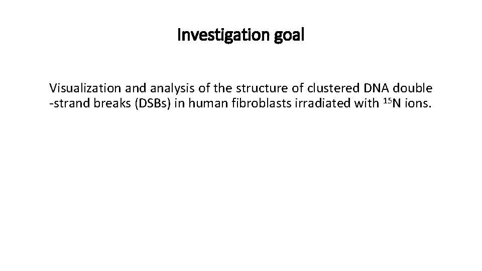 Investigation goal Visualization and analysis of the structure of clustered DNA double -strand breaks