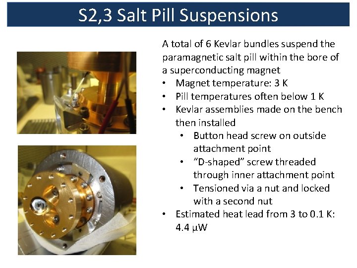 S 2, 3 Salt Pill Suspensions A total of 6 Kevlar bundles suspend the