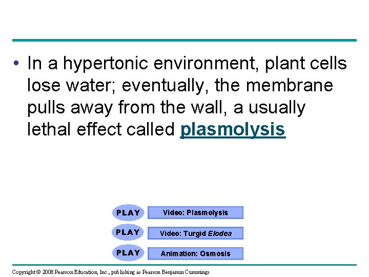  • In a hypertonic environment, plant cells lose water; eventually, the membrane pulls