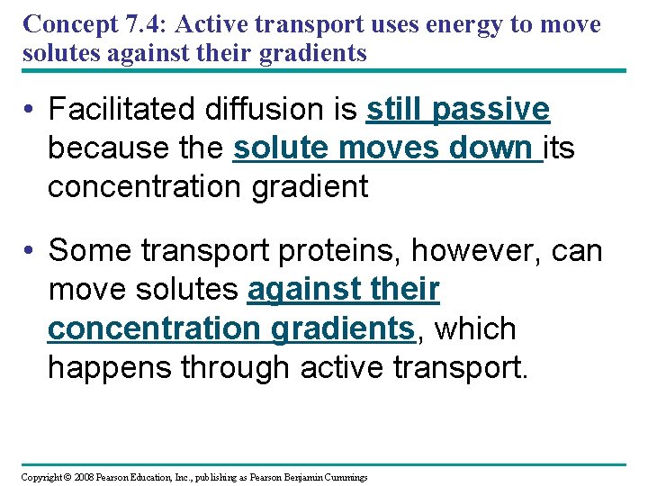 Concept 7. 4: Active transport uses energy to move solutes against their gradients •