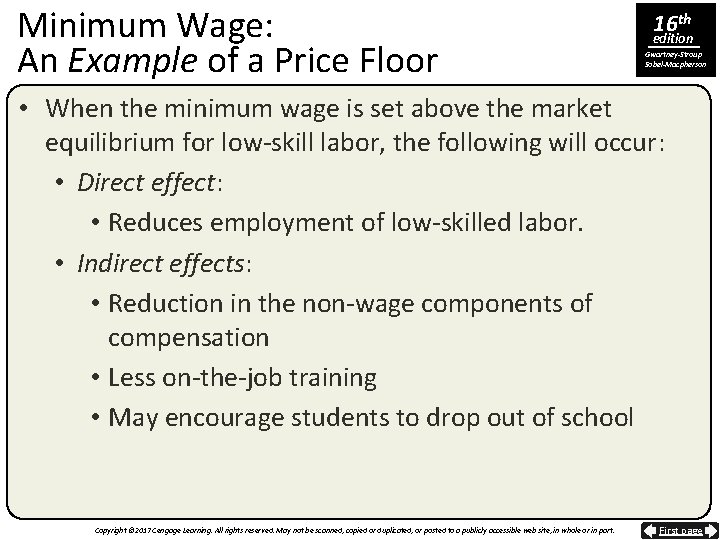 Minimum Wage: An Example of a Price Floor 16 th edition Gwartney-Stroup Sobel-Macpherson •