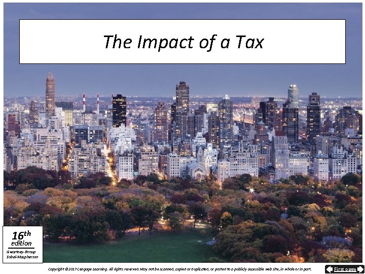 The Impact of a Tax 16 th edition Gwartney-Stroup Sobel-Macpherson Copyright © 2017 Cengage