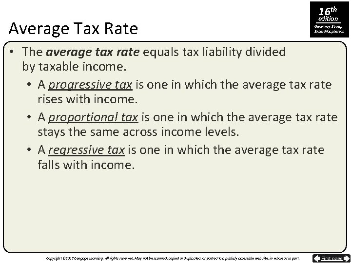 Average Tax Rate 16 th edition Gwartney-Stroup Sobel-Macpherson • The average tax rate equals