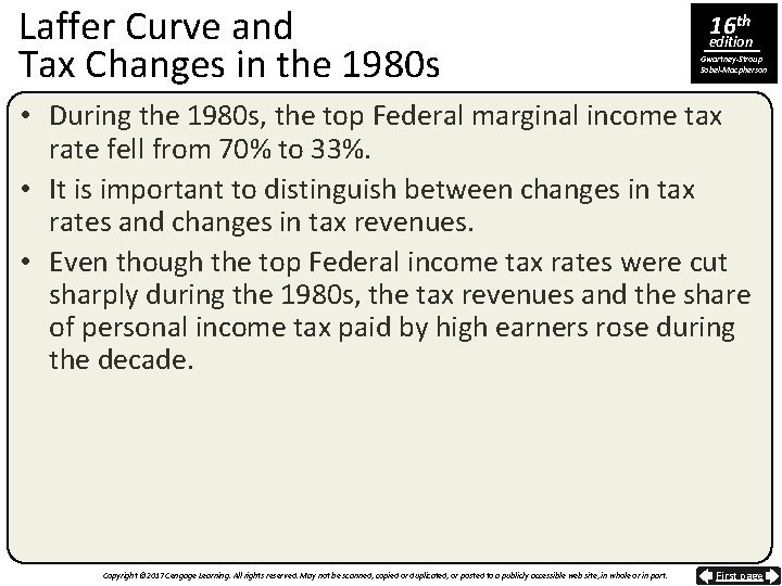 Laffer Curve and Tax Changes in the 1980 s 16 th edition Gwartney-Stroup Sobel-Macpherson