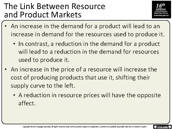 The Link Between Resource and Product Markets 16 th edition Gwartney-Stroup Sobel-Macpherson • An