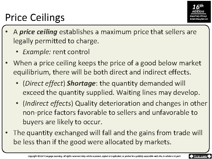 Price Ceilings 16 th edition Gwartney-Stroup Sobel-Macpherson • A price ceiling establishes a maximum