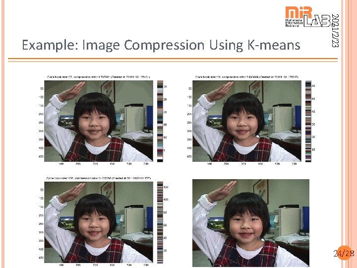 2021/2/23 24 2021/2/23 Example: Image Compression Using K-means 24/28 