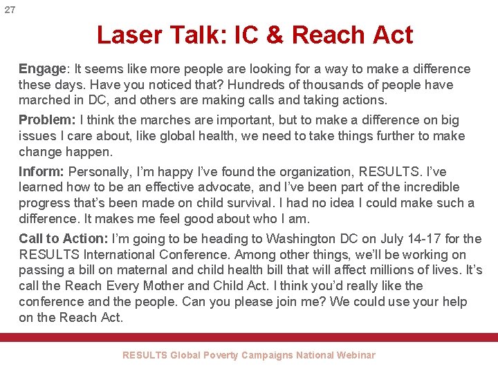 27 Laser Talk: IC & Reach Act Engage: It seems like more people are