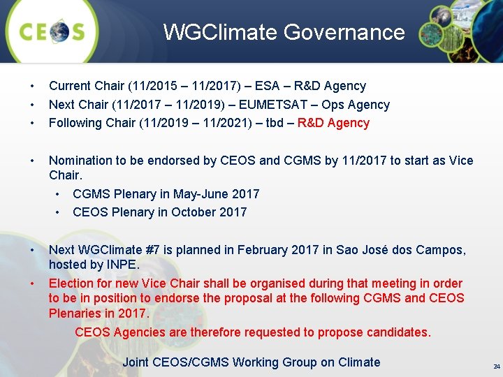 WGClimate Governance • • • Current Chair (11/2015 – 11/2017) – ESA – R&D