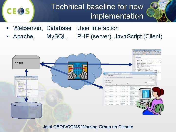 Technical baseline for new implementation • Webserver, Database, User Interaction • Apache, My. SQL,