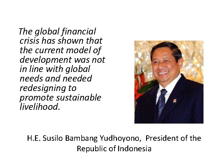 The global financial crisis has shown that the current model of development was not