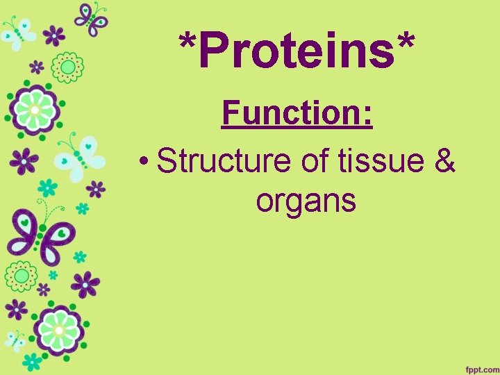 *Proteins* Function: • Structure of tissue & organs 