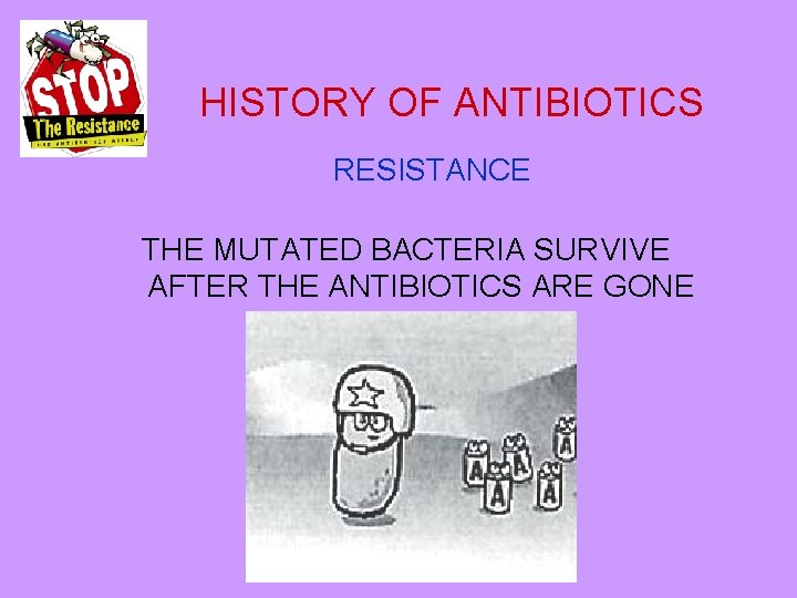 HISTORY OF ANTIBIOTICS RESISTANCE THE MUTATED BACTERIA SURVIVE AFTER THE ANTIBIOTICS ARE GONE 