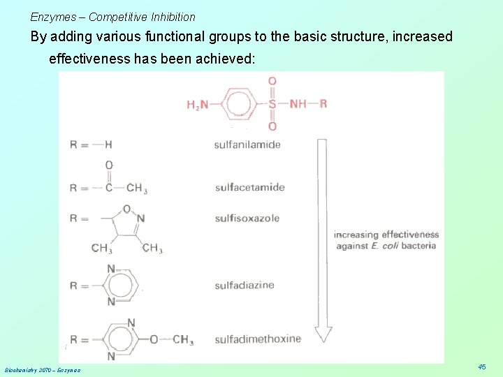 Enzymes – Competitive Inhibition By adding various functional groups to the basic structure, increased