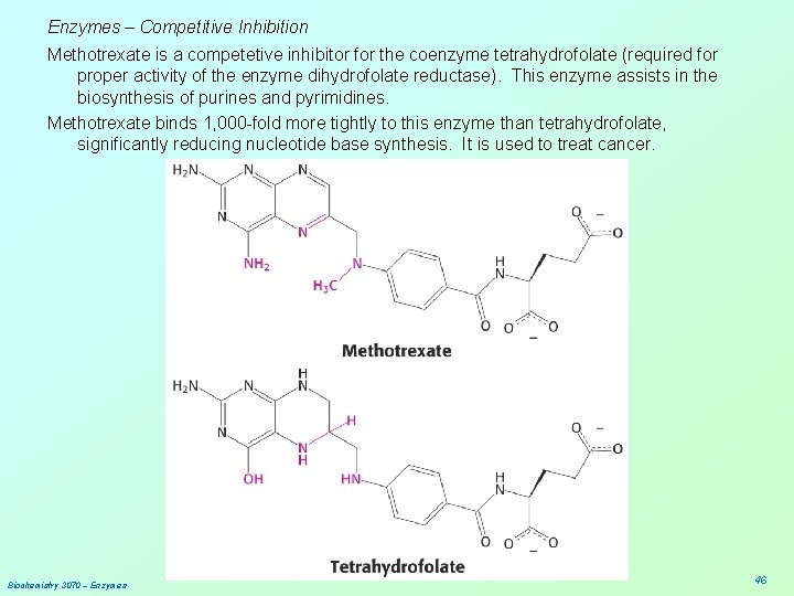 Enzymes – Competitive Inhibition Methotrexate is a competetive inhibitor for the coenzyme tetrahydrofolate (required