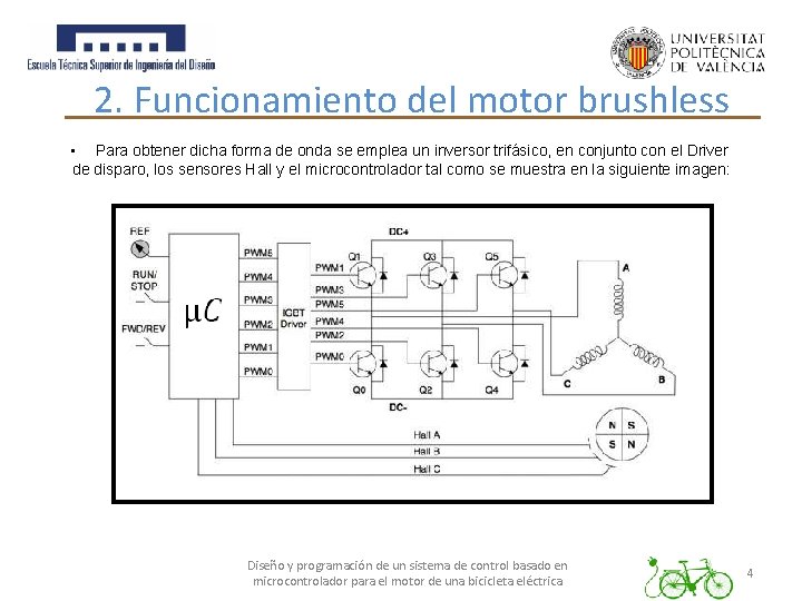 2. Funcionamiento del motor brushless • Para obtener dicha forma de onda se emplea