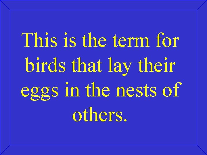 This is the term for birds that lay their eggs in the nests of