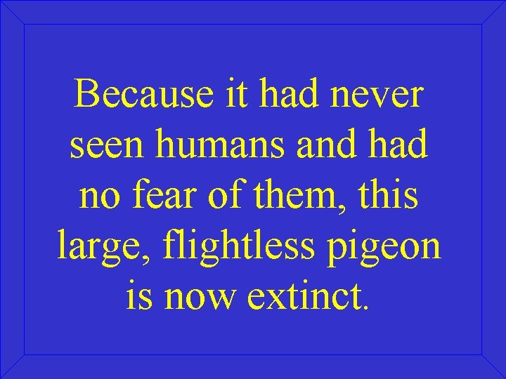 Because it had never seen humans and had no fear of them, this large,